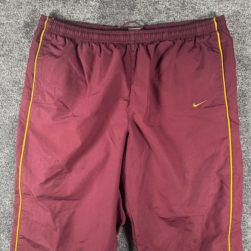 Nike Track Pants Mens XXL Maroon Yellow Piping Athletic Baggy Joggers Y2K